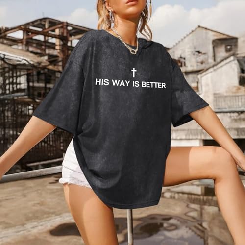 BeWithYou Christian Shirts for Women Vintage Religious Faith Jesus Tshirts Inspirational Bible Verse Cross Graphic Tee Tops - color: Black, size: Medium