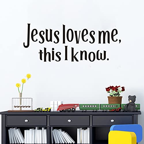 SEATUNE Wall Stickers for Kids, Nursery Wall Decals, Quotes Jesus Christian Bible Verse Prayer God Boys Baby Bedroom Inspirational Family Home Vinyl Art Wall Decor, Jesus Loves Me This I Know 23"X9" - color: Jesus Loves Me, size: Small