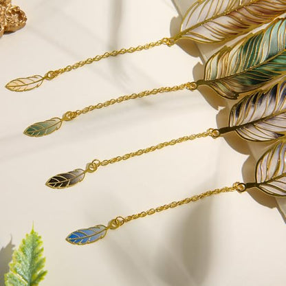 icceemee 4pcs Metal Feather Bookmarks with Bookmarks for Women, Writers, Readers Durable Book Markers Book Accessories Unique Gifts for Men, Women - style: Feather