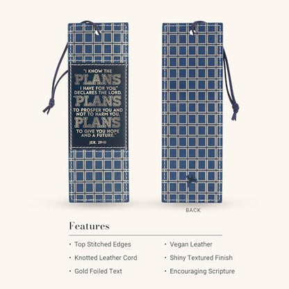 Christian Art Gifts Faux Leather Bookmark for Graduates: I Know the Plans - color: Navy & Gold Plaid/Know the Plans
