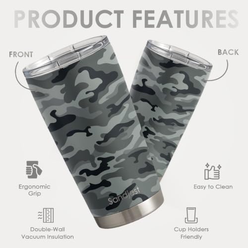 SANDJEST Camo Tumbler 20oz Stainless Steel Double Insulated, Travel Coffee Cup, Gifts for Men Women, Hunting Lovers, Birthday Christmas - color: Camouflage