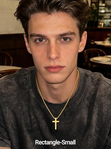 PROSTEEL Cross Necklace for Men Stainless Steel Pendant Chain - color: 18K Gold Plated, size: 24 inches(61cm), style: Small Cross: 1.2"*0.7"
