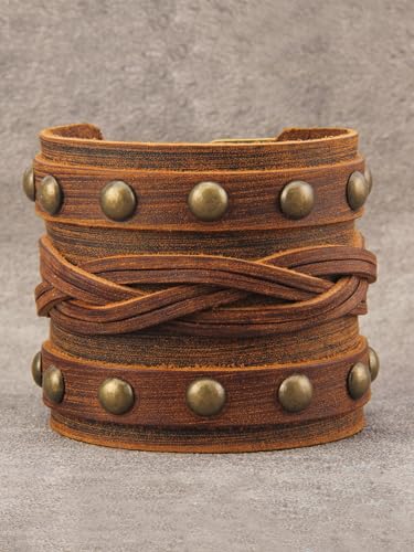 Jeilwiy Punk Rock Gothic Black Rivet Leather Spiked Necklace Collar Neckband Leather Choker Necklace for Women Mom Gifts Adjustable - color: Leather Brown Bracelet