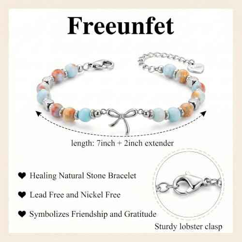 Bracelet for Women Natural Stone Beaded, Stainless Steel Charms, Adjustable - color: 9-Bow