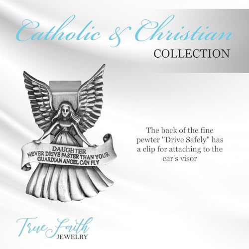 True Faith Jewelry Never Drive Faster Than Your Guardian Angel Can Fly Daughter Visor Clip, Great New Driver Gifts from Mom and Dad, Fine Pewter (92% Tin) - size: Daughter 3