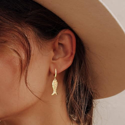 MUYAN Gold Fish Hoops Dangle Earrings for Women Beach Jewelry - style: Hoop C
