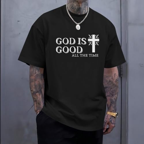 God is Good Shirt Christian Jesus Cross T Shirts for Men Religious Faith Inspirational Vintage Oversized Graphic Tees - color: Black, size: Small