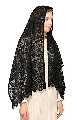 Wgior Rectangular Chapel Veil Scarf Catholic Church Veils Mantilla Wrap Shawl Mass Head Covering - color: Black