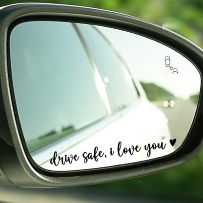 3X Drive Safe I Love You Car Mirror Sticker Set - color: Drive Safe I Love You Black