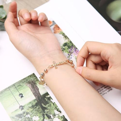 HZMAN Brass Virgin Mary Cross Rosary Bead Bracelet for Women - color: To My Daughter