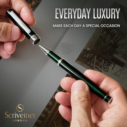Scriveiner Personalized British Racing Green Rollerball Pen - Stunning Green Lacquer Luxury Pen with Chrome Finish, Schmidt Ink Refill, Engraved Roller Ball Gift Set for Men & Women, Custom Engraving - color: British Racing Green with Chrome (Personalized