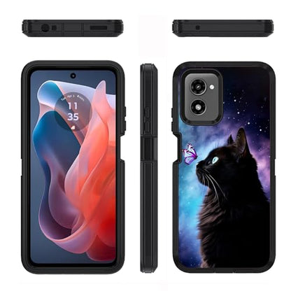 Designed for Moto G Power 5G 2024 Case, Military Grade Heavy Duty 3-Layer Shockproof Full-Body Protective Cover for Motorola Moto G Power 5G 2024, Cat and Butterfly - color: Cat and Butterfly