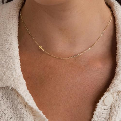 Cross Necklace for Women, Dainty Gold Necklace Tiny Cross Charm Necklace - color: Gold-Cross 8
