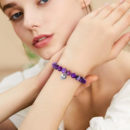 VIBILIA Cross Beaded Bracelets for Women, Birthday Gifts - color: E 2. Heart - Purple Banded