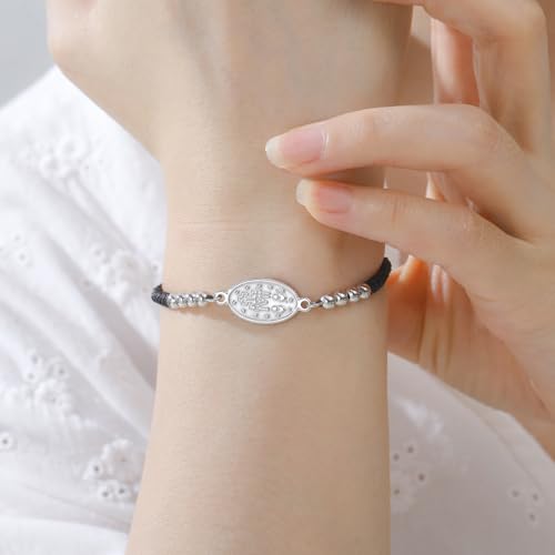 VASSAGO Virgin Mary Bracelet for Women Men Double-Sided Virgen de Guadalupe Rosary Bracelet Medal Handmade Braided Rope Catholic Christian Religious Jewelry Gift - color: silver-black string