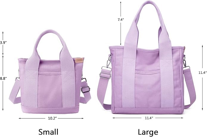 Canvas Tote Bag for Women,Small Totes Bags with Zipper Crossbody Purse with Pockets Large Shoulder Handbag,2 Sizes - color: Purple, size: Small