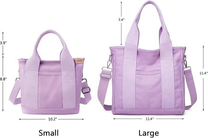Canvas Tote Bag for Women,Small Totes Bags with Zipper Crossbody Purse with Pockets Large Shoulder Handbag,2 Sizes - color: Purple, size: Small