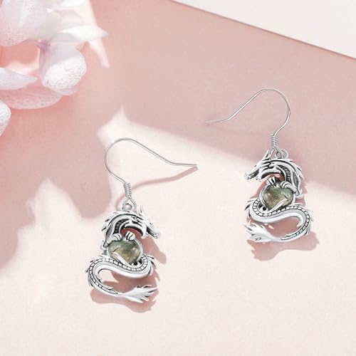 Crab/Mushroom/Lobster/Bat/Angler Fish/Tiger/Elephant/Jellyfish/Flamingo/Scorpion Earrings Dangling Sterling Silver Created Blue Opal Earrings Jewelry Gifts for Women Girls… - style: Dragon