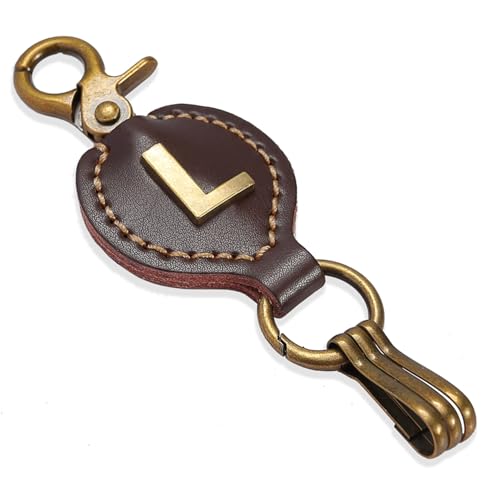 Initial Letter Keychain Brown Leather Alphabet Keychain with Easy Clasp, Key Car Key Bag Key Ring for Women Mens - color: L
