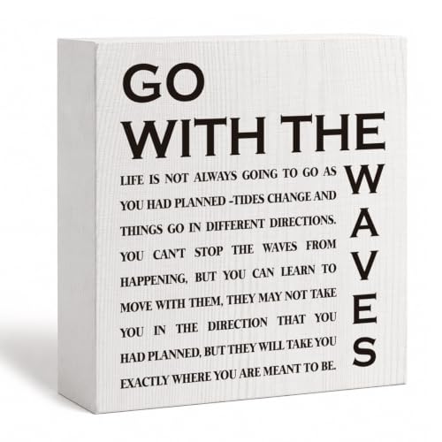 Go With The Waves, Inspirational Wood Box Decor, Motivational Home & Beach Decor, Farmhouse Home Office Decoration, Decorative Plaques and Signs, Motivational Office Desk Decoration - color: Color 26