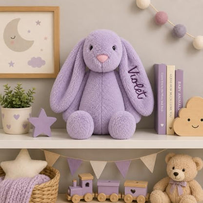 Personalized Embroidered Lavender Stuffed Bunny, Baby Girl Gifts, Baptism Gifts for Girls, Purple Bunny, Rabbit Toys, Custom Stuffed Animal, Stuffed Animals for Girls (Lavender Bunny) - color: Lavender Bunny