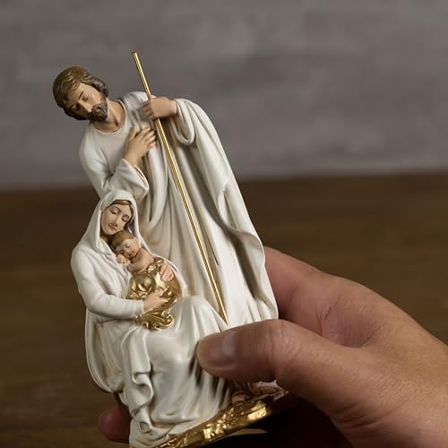 BC Catholic Holy Family Statue 6" H Sagrada Familia Mini Nativity Figurine - color: Gold & White, size: 6 inches H