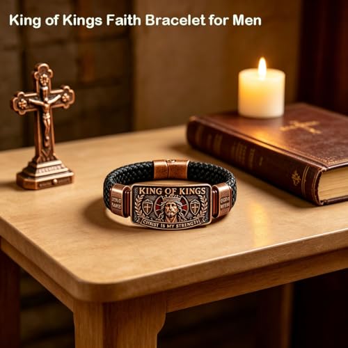 Roselover King of Kings Faith Bracelet Mens Christian Bracelet Gift Christ Is My Strength Religious Inspirational Wristband Gifts for Husband Dad Boyfriend Son - color: Kings Faith Bracelet-1PCS