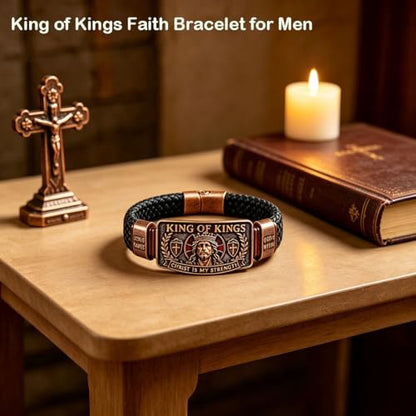 Roselover King of Kings Faith Bracelet Mens Christian Bracelet Gift Christ Is My Strength Religious Inspirational Wristband Gifts for Husband Dad Boyfriend Son - color: Kings Faith Bracelet-1PCS