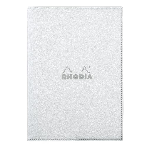 Rhodia cfmtpuA5sv Metallic PU Leather Cover, Silver (Stapled Notebook, A5, 0.2 inch (5 mm) Square Ruled, White Included) - color: Silver, style: Notebook, A5
