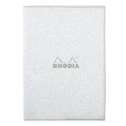 Rhodia cfmtpuA5sv Metallic PU Leather Cover, Silver (Stapled Notebook, A5, 0.2 inch (5 mm) Square Ruled, White Included) - color: Silver, style: Notebook, A5