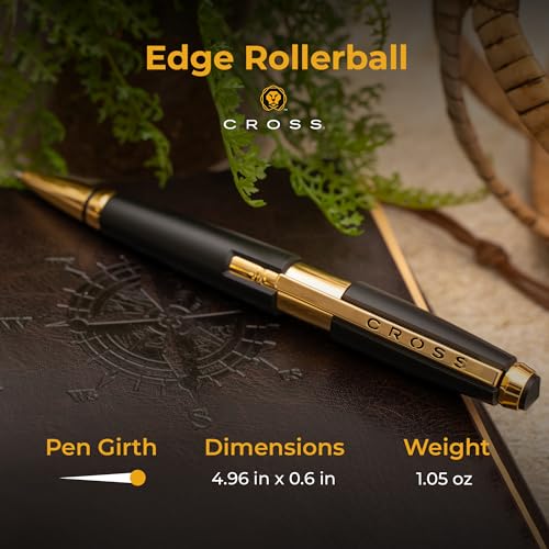 Cross Edge Gel Rollerball Pen, Matte Black Lacquer and Gold Trim, Personalized — Retirement, Work Anniversary, Graduation, or Career Milestone Award Gift - color: Black/Gold Trim
