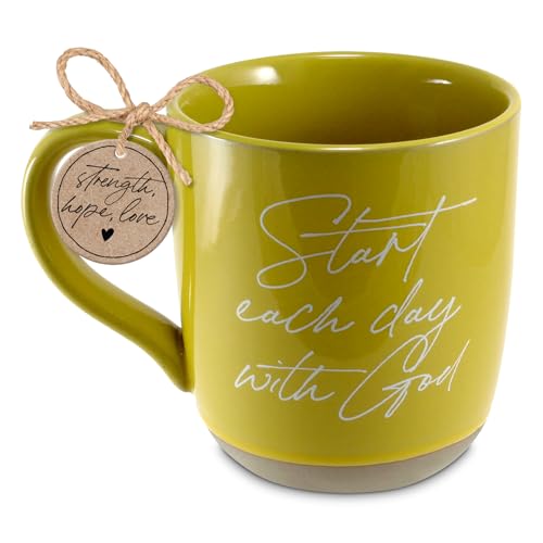 Lighthouse Christian Products Start Each Day With God - Mustard Yellow 18 Ounce Ceramic Drinking Mug - style: Start With God