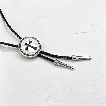 Fashionable Cross Bolo Tie Multi-Color Cross Shield Necktie - color: Black