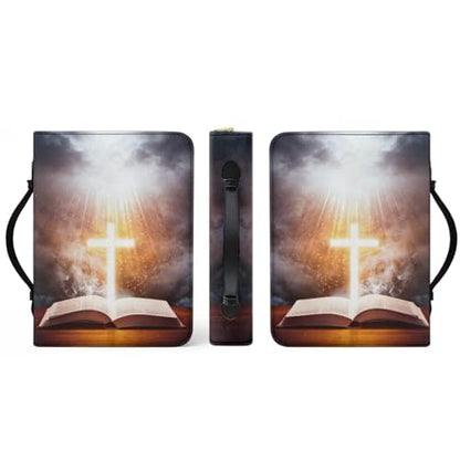 Leather Bible Cover for Girls and Women, Book Case Church Bible Protective with Handle and Zippered Pocket,Bible and Cross,Small - color: Bible and Cross, size: Small