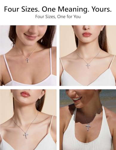 KRKC&CO Moissanite Cross Necklace for Women, 925 Sterling Silver, Gift Box - color: Silver A