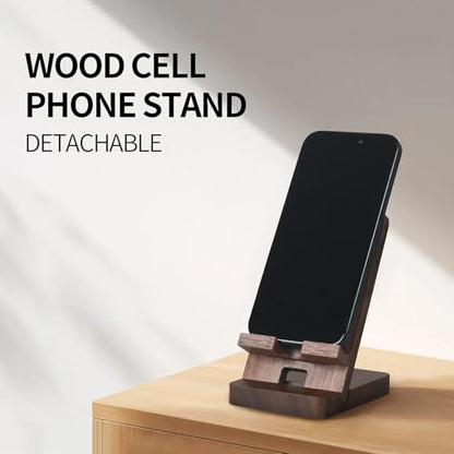 LUCKY BEAN Wood Phone Stand, Desktop Wooden Phone Holder, Portable Office Phone Stand for Desk, Wood ipad Stand， Compatible with iPhone & All Cell Phones (Walnut) - color: Walnut
