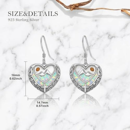 AOBOCO 925 Silver Mustard Seed Cross Heart Dangle Drop Earrings Women - color: Silver-White Opal