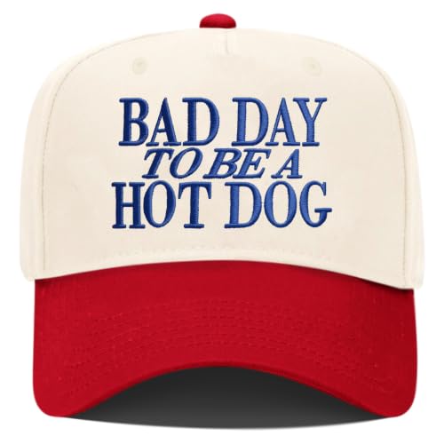 Put It On My Husband's Tab Funny Trucker Hats Women Vintage Adjustable Baseball Cap Embroidery Fashion Trucker Hat - color: Bad Day to Be a Hot Dog - Blue/Red