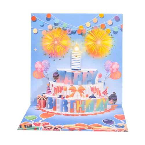 3D pop-up music birthday card - LED Light Cake Greeting Card - color: Cake - Blue