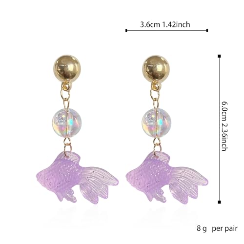 Goldfish Shape Resin Dangle Earrings Handmade Colorful Goldfish Drop Earring Stud for Women - color: Violet