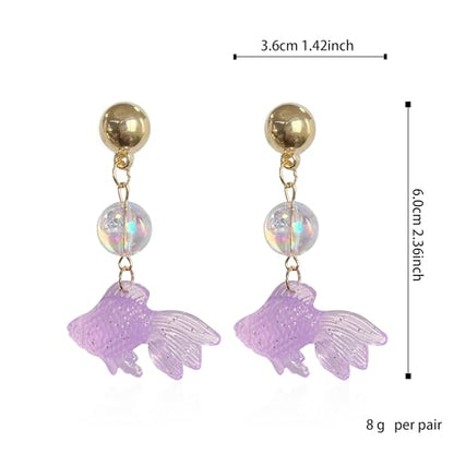 Goldfish Shape Resin Dangle Earrings Handmade Colorful Goldfish Drop Earring Stud for Women - color: Violet