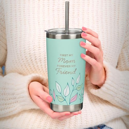 Christian Art Gifts Reusable Stainless Steel Tumbler Travel Mug & Straw - color: Mint Green/Mom