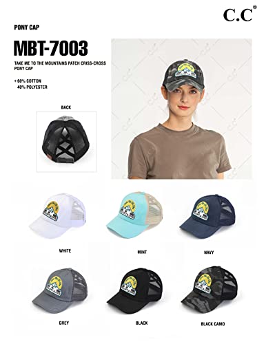 C.C Ponycap Messy High Bun Ponytail Adjustable Mesh Trucker Baseball Cap Hat - color: Criss Cross Patch Mountain, Black