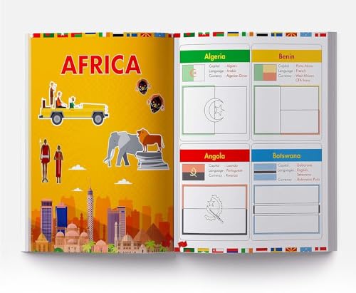 Flags of the World - Sticker Coloring Activity Book For Children : Continent, Country, Capital, Language and Currency