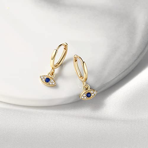 DAILY VIBES Cute Gold Mini Dangle Huggie Hoop Earrings for Women Trendy - color: Evil Eye CZ