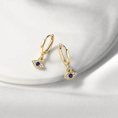 DAILY VIBES Cute Gold Mini Dangle Huggie Hoop Earrings for Women Trendy - color: Evil Eye CZ