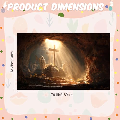 Happy Easter Banner 71x43 Inch, Resurrection Cross Backdrop with Angels, Christian Easter Outdoor Fabric Banner for Church Service Religious Decoration Photo Booth Background - color: 231