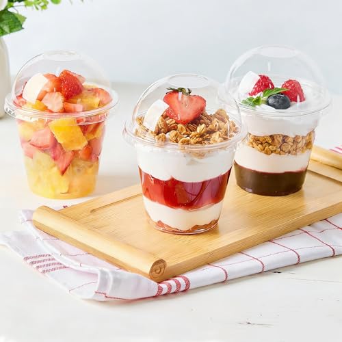 9 oz Plastic Dessert Cups with Dome Lids No Hole, 50 Pack
