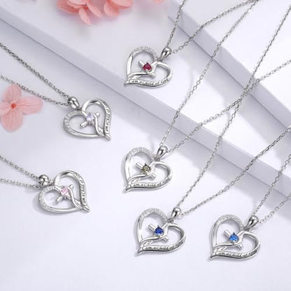 925 Sterling Silver I Am a Child of God Scripture Pendant with Birthstone Heart Cross Communion Necklace for Women Christian Faith Jewelry Gift - color: September
