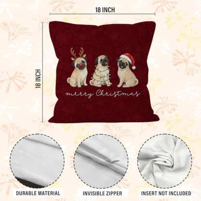 Merry Christmas Pug Dog Throw Pillow Covers 18x18 Home Decor - color: Pug Dog